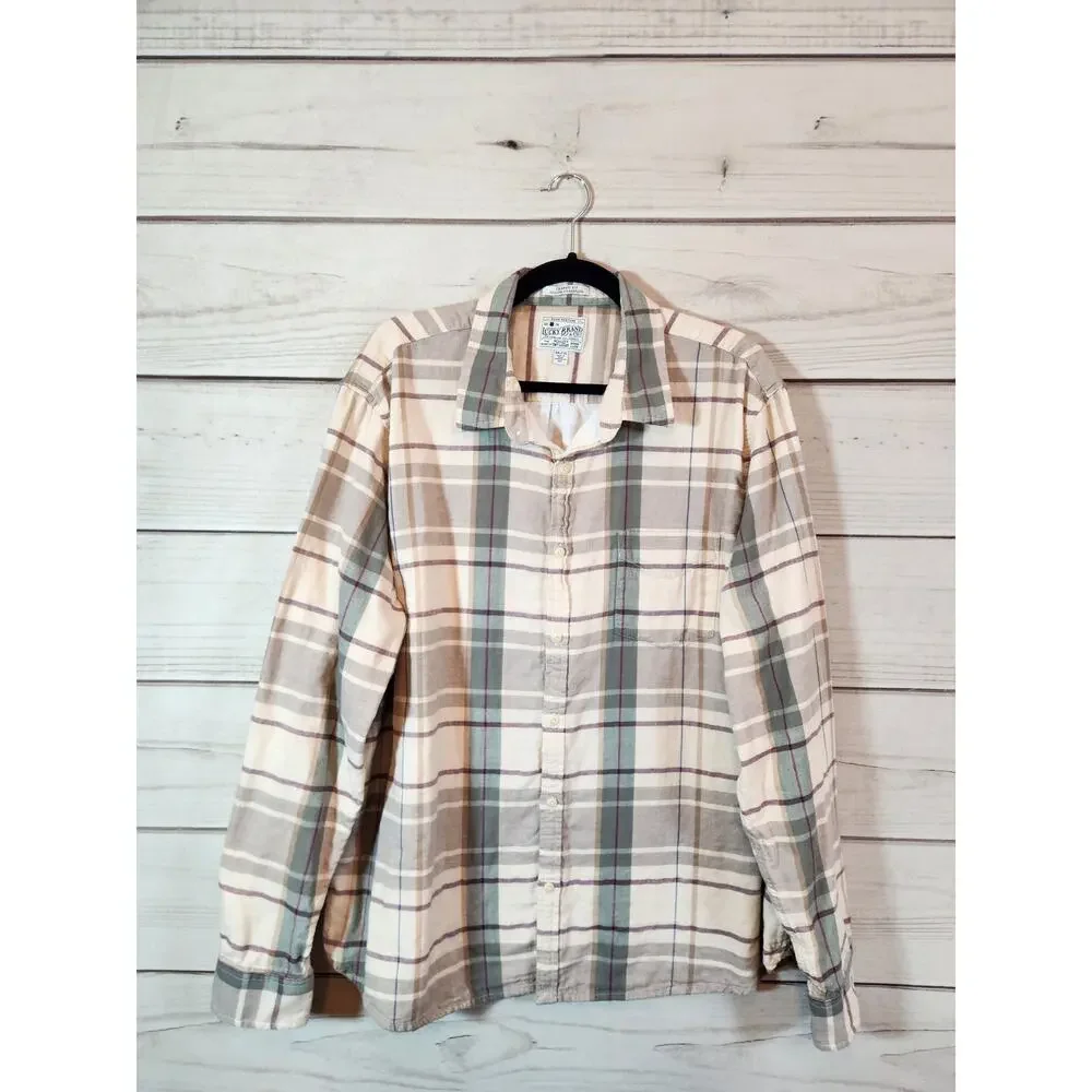 Lucky Brand Mens Multicolor Plaid Classic Fit Button Down Shirt Sz XXL‎